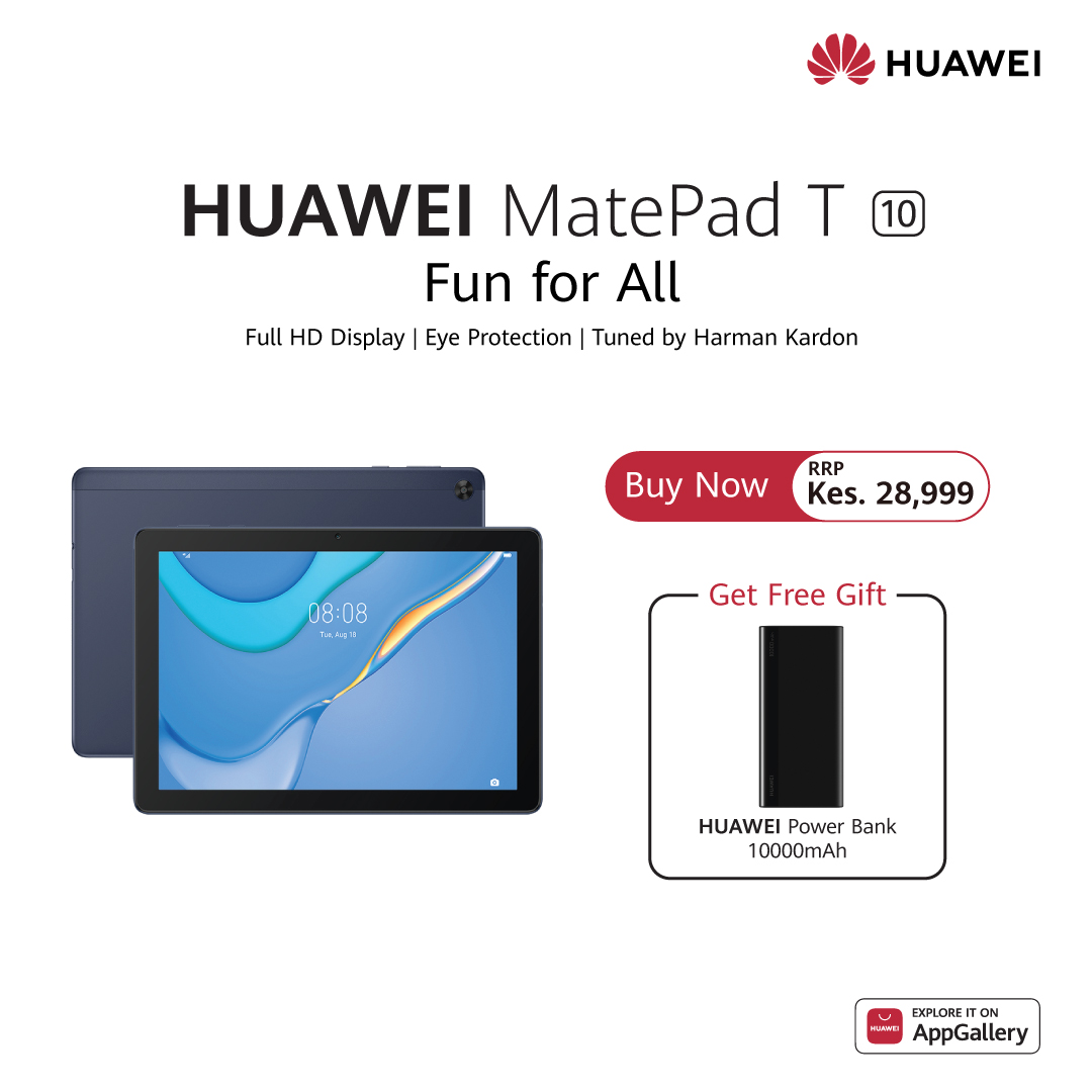 Huawei Matepad T10 किन्नुहोस् र नि: शुल्क Huawei PowerBank 10000 mAh मूल्य Ksh 3,999 पाउनुहोस्